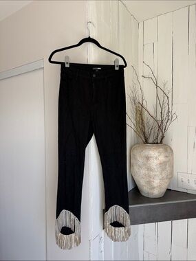 Fashion Nova Black Jeans with Silver Fringe Hem